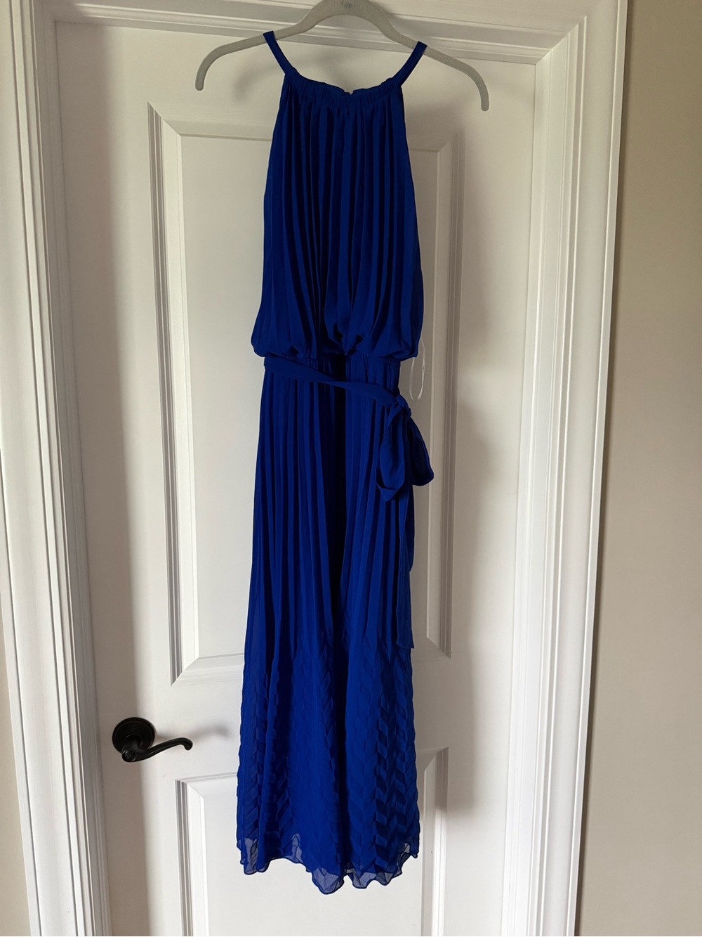Lulu's Cobalt Halter Pleated Maxi Dress